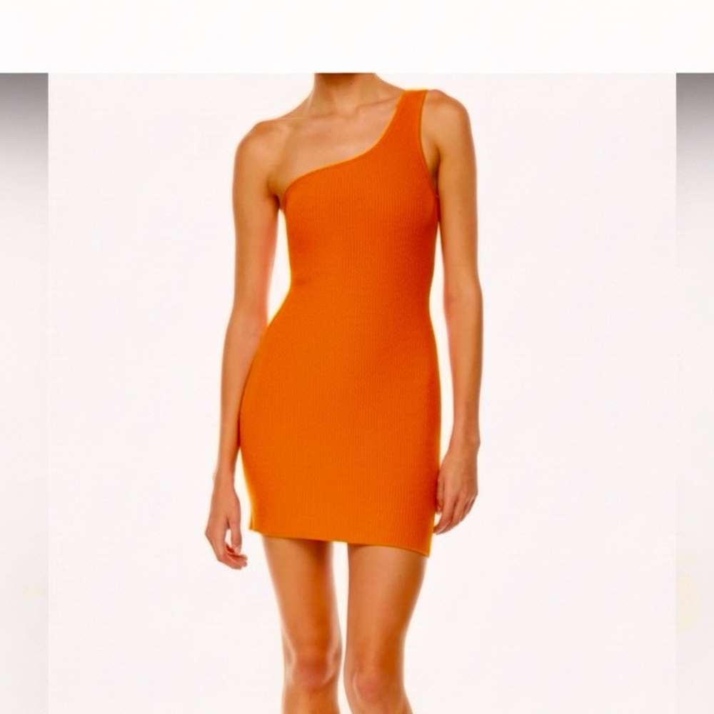ARITZIA BABATON One Shoulder Sculpt Ribbed Knit Mini Dress Tangelo Orange